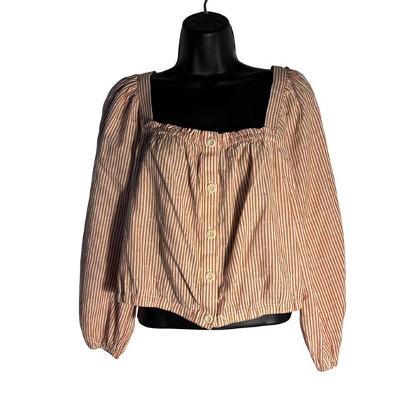 Madewell Striped Cotton Button-Up Puff Sleeve Blouse With Square Neckline - Picture 2 of 10